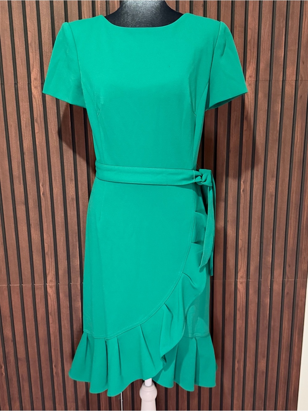 Calvin Klein Emerald Green Ruffle Hem Sheath Dress Size 6